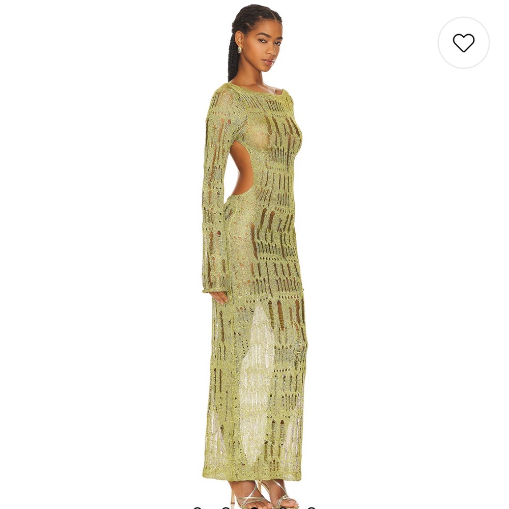 Jaded London Moss Metallic Umbra Maxi Dress in Moss Green Open Back Knit Dress - Picture 3 of 4
